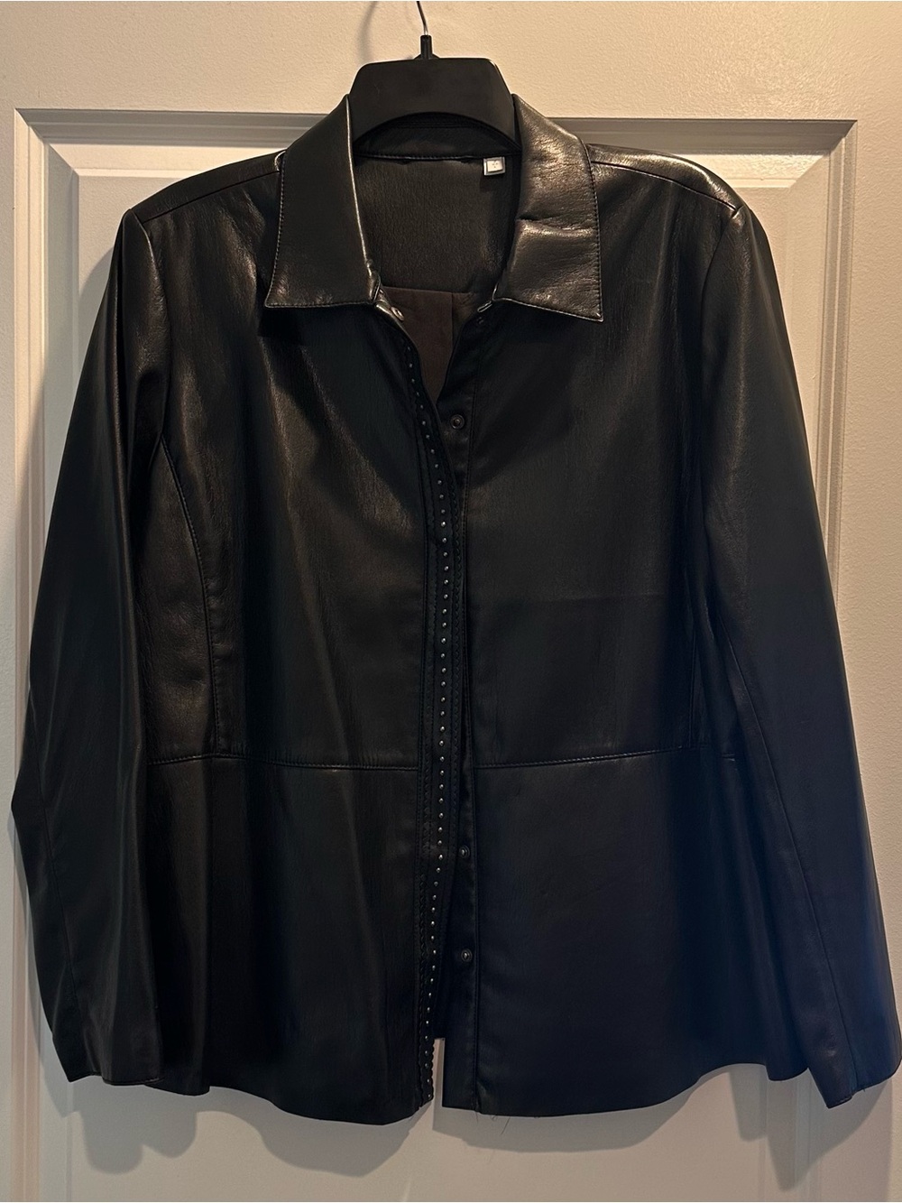 Classic Black Leather Jacket - Women's Button-Front Coat